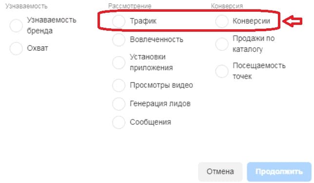Чем отличаются стратегии в FB «Конверсии» и «Трафик»