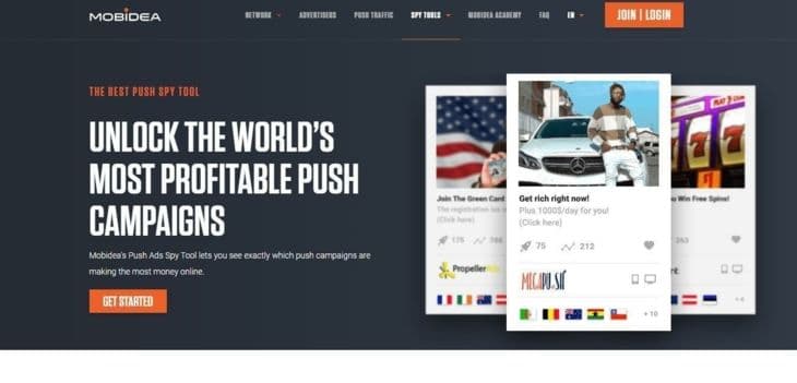 Главная страница Mobidea Push