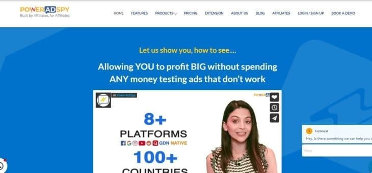 Главная страница PowerAdSpy
