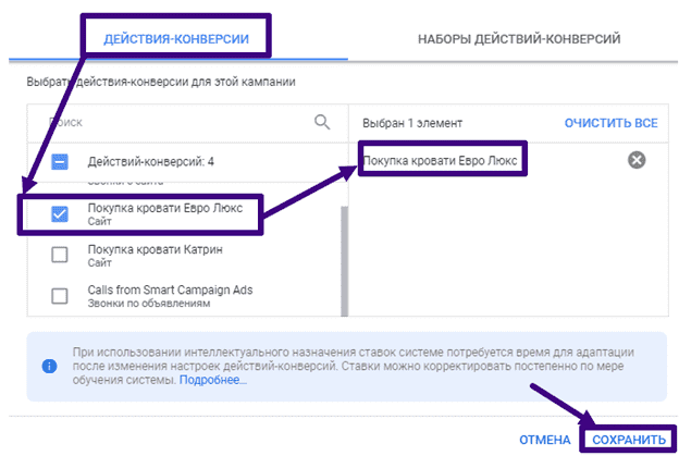 Выбор действия-конверсии