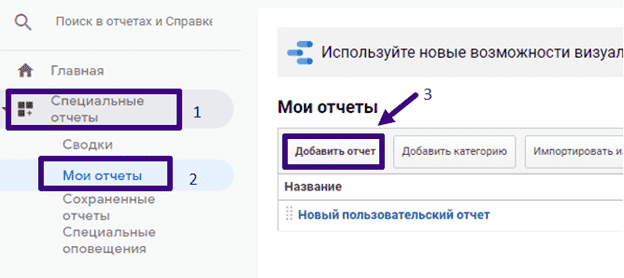 Создание отчета в Гугл Аналитике