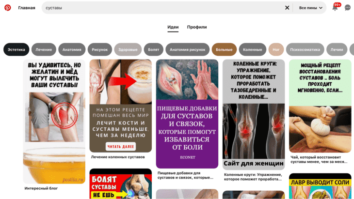 Результат поиска в Pinterest по запросу «суставы»